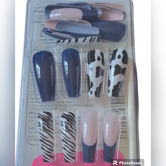 DIY Beautiful Nail Shiny Navy Blue Black/White Designs Press On Nails 24pcs - Picture 3 of 4